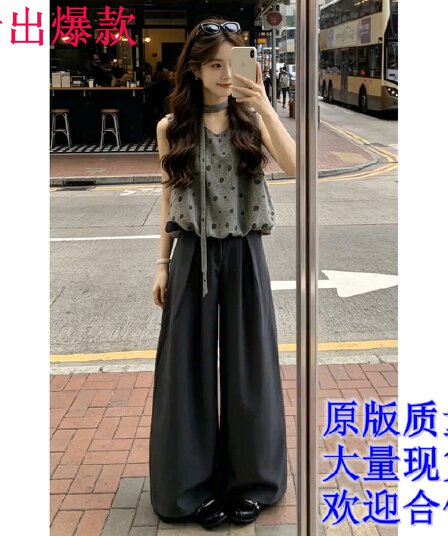 한 부서 자이언트 잘 생긴 ootd 착용 가져 가라. 전체 집합 도트 무늬 꽃밭 조끼 맨위 여름 하이웨이스트 와이드 레그 팬츠 어린이 세트