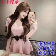 批发法式粉色短袖蝴蝶结时尚夏季连衣裙2026新款收腰显瘦精致超仙纯欲