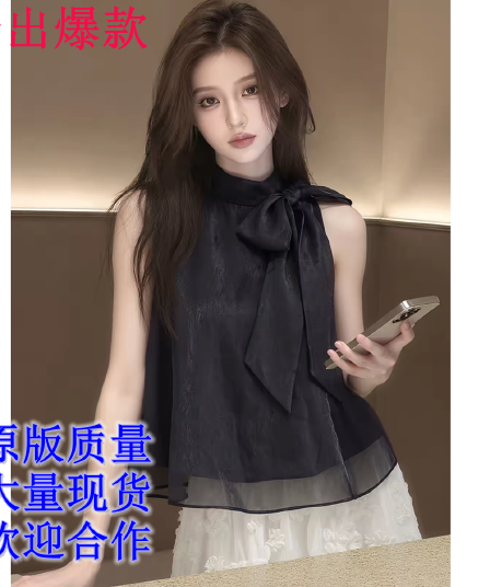한 부서 부드러운 2026 여름 패션 검정색 새로운 한국 스타일 다용도 품격 레이스업 민소매 셔츠 여성 셔츠 트렌디