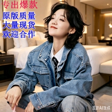 批发明星同款希林娜依·高同款蓝色牛仔短外套时尚百搭简约休闲纯色女