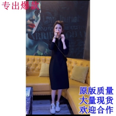 批发连帽半拉链长袖连衣裙女2024春秋新款<b class='q'>气质</b>宽松显瘦中长款裙子