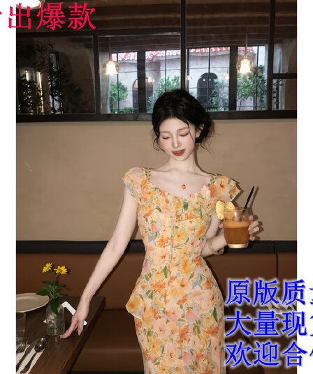 녹색 岚 나비 춤 프랑스식 레트로 여름 신제품 허리 수축 슬림해 보이는 폴로 칼라 꽃무늬 수 있습니다. 둘 착용 슬립 드레스