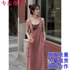 批发复古做旧无袖工装牛仔<b class='q'>背带</b>连衣裙女夏韩系新设计感宽松显瘦a字裙
