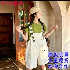 批发韩系牛仔背带裤女套装2026夏季新款休闲<b class='q'>连体</b>阔腿裤<b class='q'>短裤</b>T恤两件套