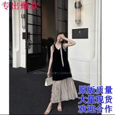 批发VéZHI CHEN赫拉小姐 100<b class='q'>桑蚕丝</b>设计感木耳边拼接系<b class='q'>连衣裙</b>