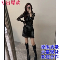 批发大婷婷长袖圆领修身波点连衣裙时尚显瘦气质初秋新款裙子