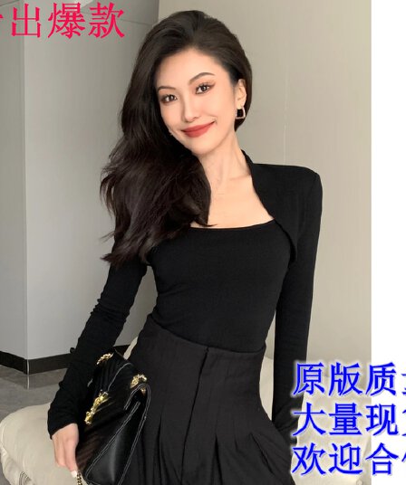 jinq 검정색 광장 칼라 기본 셔츠 여성 인사이드 가져 가라. 긴팔 맨위 몸매 가꾸기 새로운 중식 니트 스웨터 jinqbsp093