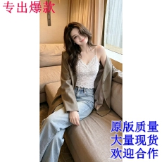 批发美神蕾丝吊带精致重工自带胸垫~显瘦遮副乳薄款背心内搭外穿