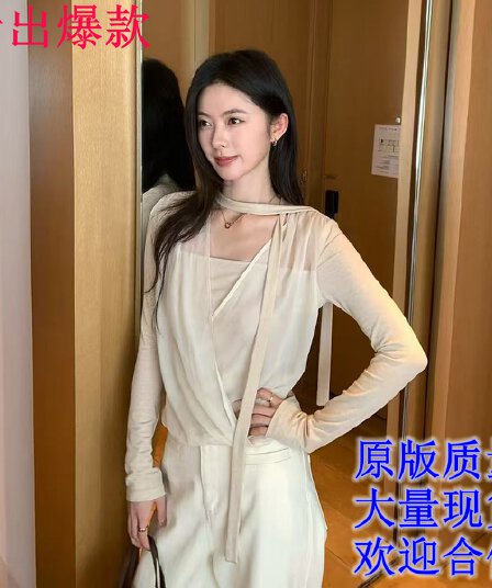 프랑스식 부드러운 바람 행침 목 리본 여성 셔츠 2026 새로운 가을 얇은 스타일 페이크 레이어드 긴팔 작은 셔츠 맨위