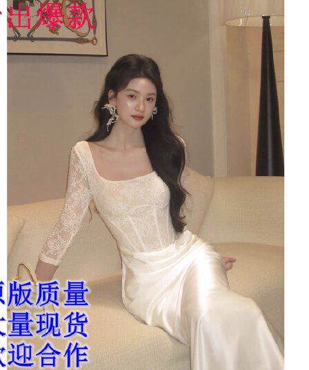 하나부터 순간 연기 갈대 분위기 센스 레이스 광장 칼라 생선뼈 드레스 품격 슬림해 보이는 진자 인어 꼬리 더블 에디션