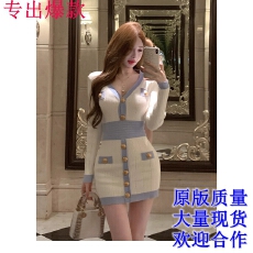 批发韩国巴尔曼针织毛衣连衣<b class='q'>裙</b>千金小个子心机<b class='q'>夜店</b>甜辣小香风OL包臀<b class='q'>裙</b>