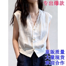 批发轻熟简约风白色无袖马甲女蕾丝边单排扣显瘦<b class='q'>通勤</b>上衣2026夏季新款