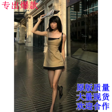 批发拼接方领修身显瘦包臀连衣裙吊带迷你短裙