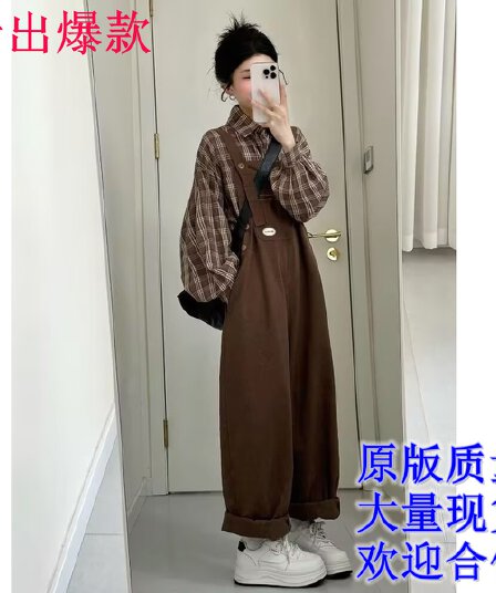 조기 봄 착용 가져 가라. 전체 집합 2026 새로운 한 부서 느슨함 센스 고유 한 자이언트 잘 생긴 셔츠 멜빵 바지 세트 여성