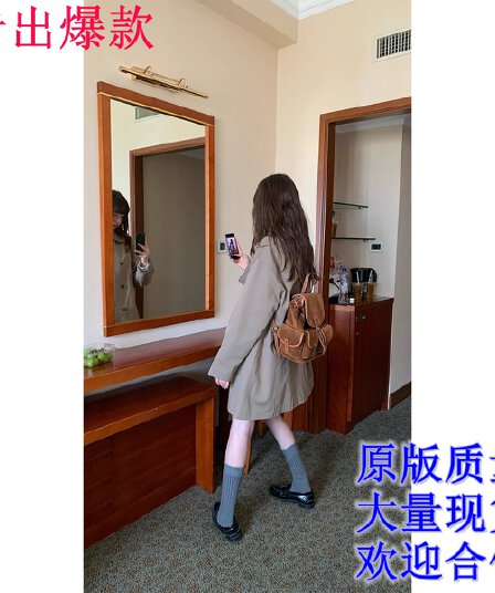 rainy 한 부서 디자인 센스 중간 길이 베이비 칼라 바람막이 봄 가을 여성 루즈핏 이중 버튼 새로운 망토 재킷