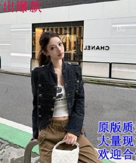 스탠드 칼라 단추 데님 쇼트 스타일 여성 코트 가을 작은 키 한국 스타일 슬림해 보이는 품격 다용도 긴팔 재킷 맨위