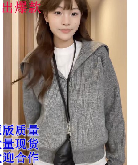 하프 지퍼 해군 칼라 스웨터 여자 겨울 부드러운 찹쌀 디자인 센스 레트로 루즈핏 고급 센스 니트 스웨터 풀오버 맨위