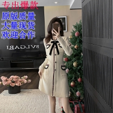 批发韩国气质名媛温柔淑女港式巴尔曼蝴蝶结小香风针织毛衣连衣裙秋冬