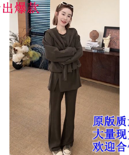玖 위로 하나 玖 2026 이른 가을 익스트림 제인 다용도 숄 방귀 커튼 디자인 후드티 부츠컷 바지 세트