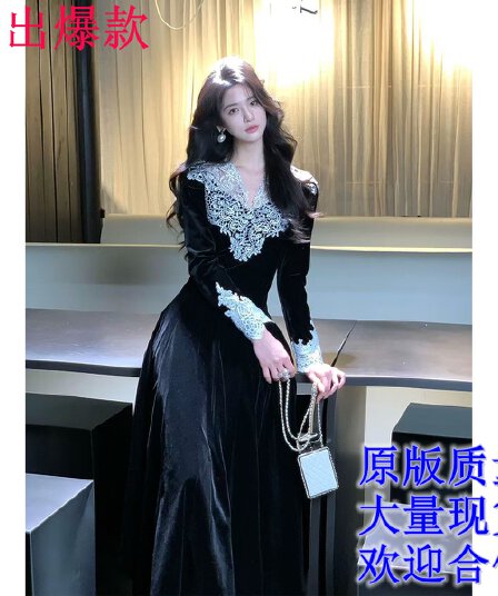 하나부터 순간 사탄 그것 꽃 봉오리 실크 레이스 V넥 긴팔 벨벳 드레스 허리 수축 a 스윙 길이 미니 스커트