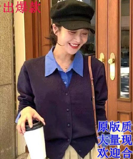 가을 새로운 한국 구매 정통 여성 의류 패션 셔츠 폴로 칼라 가짜 2 피스 슈트 긴팔 싱글 줄 버튼 니트 스웨터