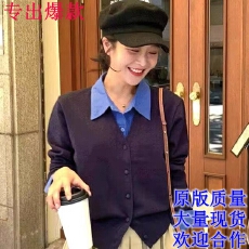 批发秋新 <b class='q'>韩国</b><b class='q'>代购</b><b class='q'>正品</b>女装 时尚衬衣翻领假两件套长袖单排扣针织衫