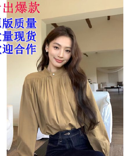 스탠드 칼라 여성 셔츠 높음 지혜 센스 출퇴근 루즈핏 긴팔 셔츠