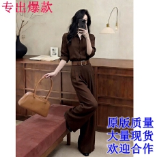 批发巨好看的夏装一整套大方得体轻奢高级感干练气质咖色衬衫套装<b class='q'>裤</b>女