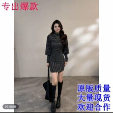 批发显瘦法式秋冬半高领收腰长袖裙子灯笼袖气质<b class='q'>连衣裙</b>DT1870