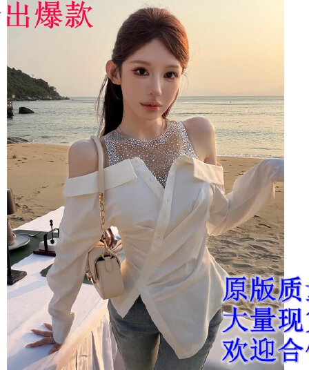 핑크색 丨 아름 답 고 요염하다 여성 주님 디자인 센스 페이크 레이어드 무거운 작업 핫픽스 셔츠 맨위 여성