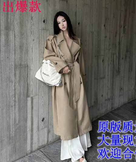 5werkwen 홀 바람막이 이중 버튼 코트 여성 봄 여름 중간 길이 품격 폴로 칼라 레이스업 봄 가을 재킷