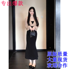 批发月光书信早秋新款气质纯欲收腰显瘦法式千金撞色连衣裙