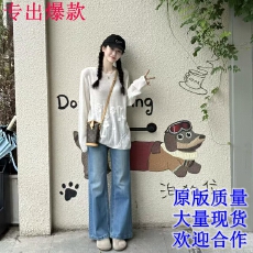 批发韩系温柔风立体花朵刺绣<b class='q'>针织衫</b>女秋<b class='q'>薄款</b>微透圆领宽松慵懒套头小衫