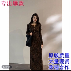 批发秋冬新款时尚<b class='q'>豹纹</b>复古显瘦修身轻奢<b class='q'>连衣裙</b>长袖裙子DT1859