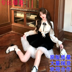 批发Bull0313一个叁 新品限时95折 法式富家千金假两件<b class='q'>丝绒</b>蓬蓬公主裙