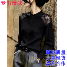 批发别致黑色透视拼接衬衫女通勤风减龄显瘦上衣时髦穿搭超好看<b class='q'>时尚</b>感