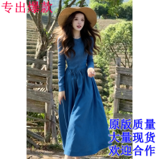 批发2026新款绝美不撞款法式小个子早秋今年流行爆款长袖蓝色<b class='q'>连衣裙</b>女