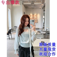 批发Even一雯清冷新韩系高智感假两件收腰上衣法式飘带<b class='q'>雪纺</b><b class='q'>衬衫</b>女