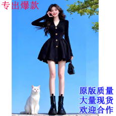 批发秋季气质名媛高端精致宴会晚礼服高级感v领收腰赫本风黑色<b class='q'>连衣裙</b>