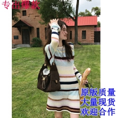 批发漫色浅序RARE ZZ绵羊毛<b class='q'>桑蚕丝</b>混纺彩色条纹氛围感针织<b class='q'>连衣裙</b>