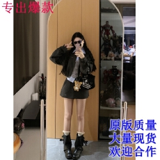 批发POPWEST | 原创复古翻领夹克短外套<b class='q'>假两件</b>内搭上衣半裙包臀裙套装