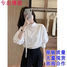 批发法式通勤温柔时尚白色系带衬衫<b class='q'>女</b>2026年夏季<b class='q'>新款</b>设计感气质上衣