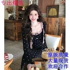 批发柔梦晚宴百搭开衫<b class='q'>波点</b>套女装法式温蕾丝拼接复古气质显瘦<b class='q'>连衣裙</b>