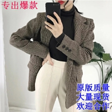 批发2026秋冬千鸟格西装外套女韩国英伦风加厚<b class='q'>格子</b>复古短款小个子