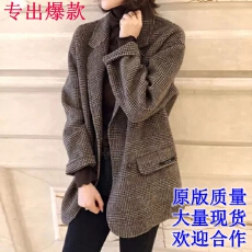 批发2026秋冬新款双面羊绒大衣女小个子英伦<b class='q'>格子</b>西装薄羊毛呢休闲外套