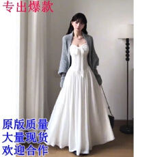 批发早秋氛围感毛衣开衫内搭蝴蝶结连衣裙子女2026新款温柔风<b class='q'>套装</b>长裙
