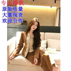 批发木子李的李 复古重工蕾丝花边短外套高腰直筒<b class='q'>半身裙</b>两件套早秋