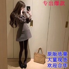 批发帆帆困了zZ继承者2.0古早千金翻领蝴蝶结双排扣收腰连衣裙女