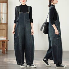 批发实拍2025秋季新款宽松文艺复古<b class='q'>大</b>码牛仔背带裤<b class='q'>女</b>