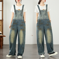 批发实拍2026春夏新款宽松文艺复古<b class='q'>大码</b>牛仔<b class='q'>背带裤</b>女